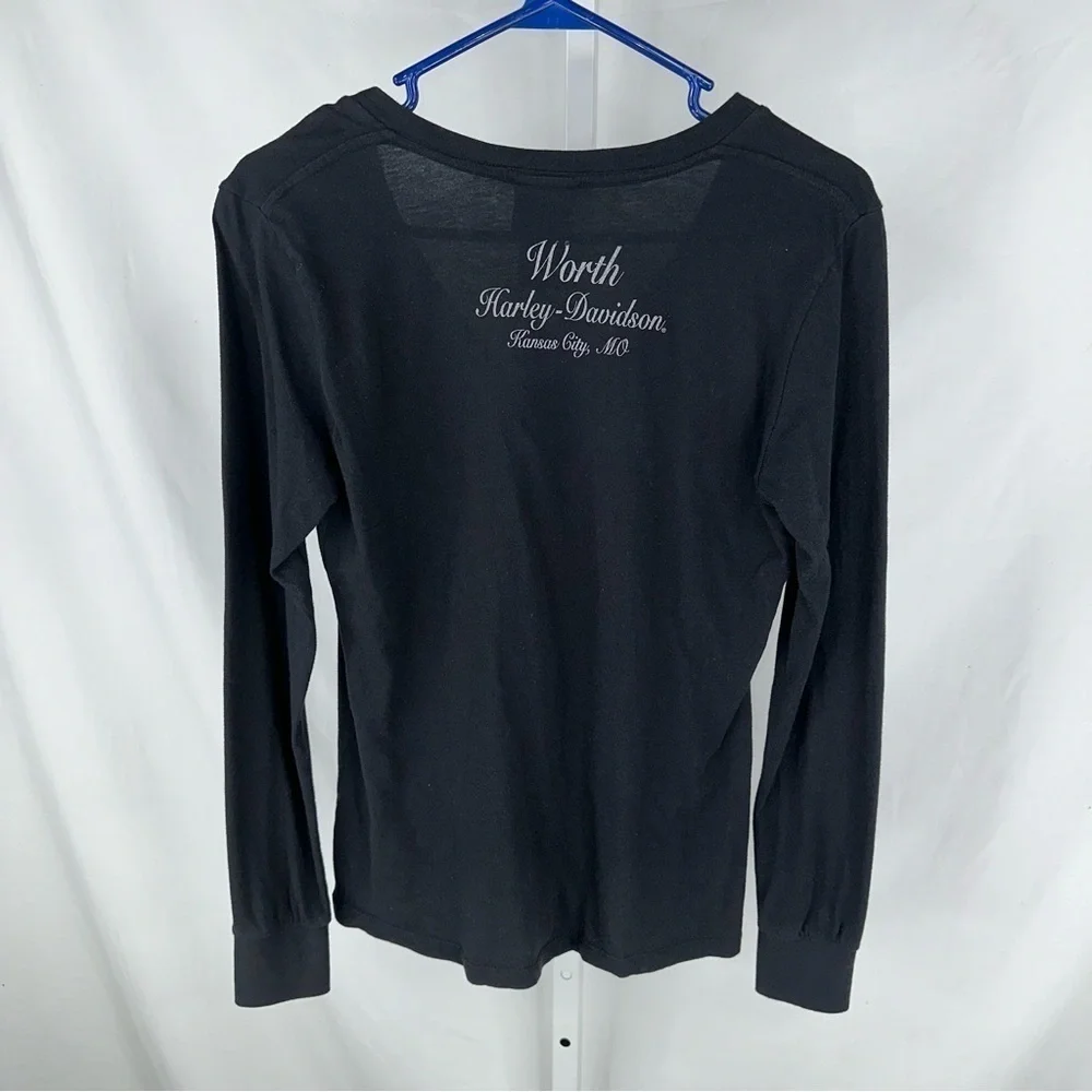 Harley Davidson Women’s Black Long Sleeve Shirt Worth Kansas City Size M - Picture 4 of 7
